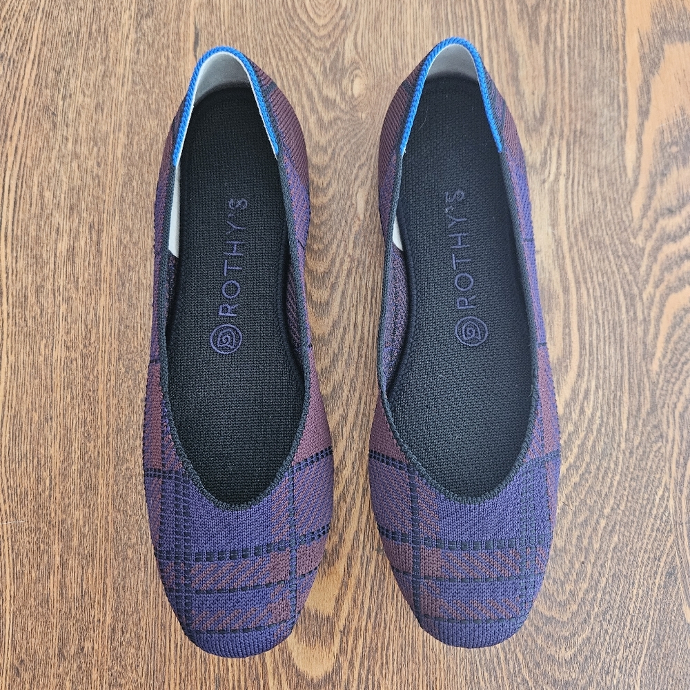 Rothy's Cranberry Plaid The Square, size 9, flats